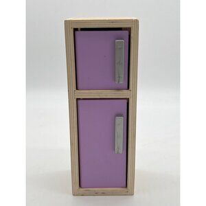 Wooden Miniature Dollhouse Fridge With Purple Doors & Silver Handles 3x8.25 Inch